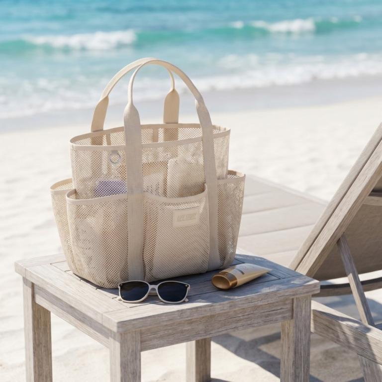 CRUNCHCRAFT​ Mesh Beach Bag, Multi Functional Pockets … in North-Eastern Islands - Image 1