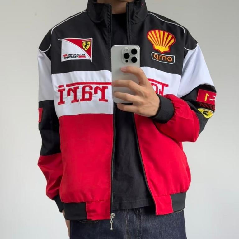 GTY Men's Vintage Racing Jacket with Ferrari F1 Embroidery … in Geylang - Image 1