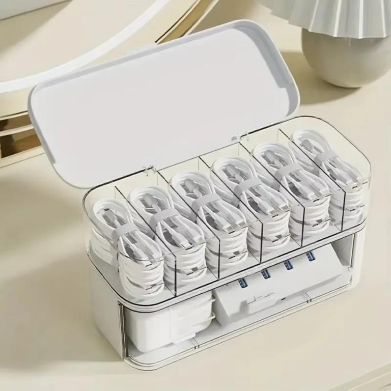 TEALY Cord Storage Box, Transparent Lightweight Desktop … in Bishan - Image 1