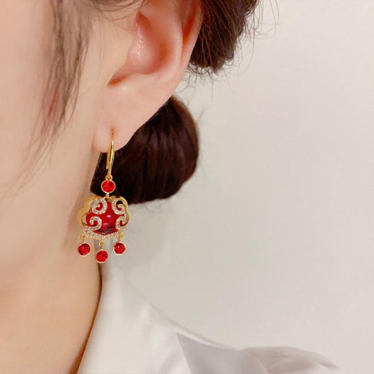 Niche Design Red Safe Lock Earrings New Style Classy Ruyi … in Mandai - Image 1