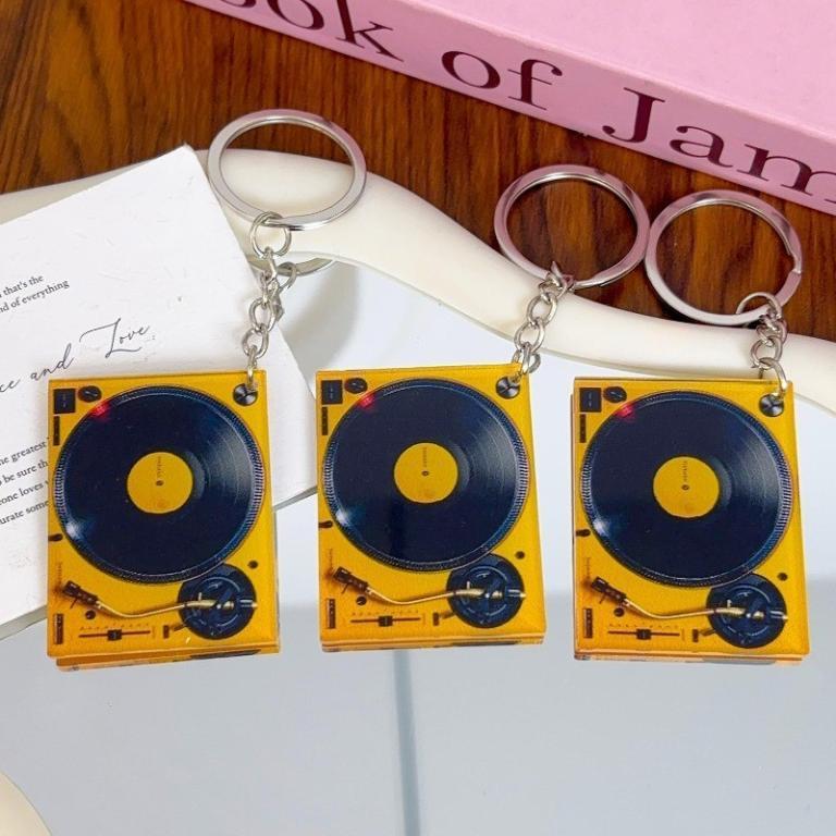 1-4PCS 2D Flat Record Player Keychains - Bags, Car Keyring … in Geylang - Image 1