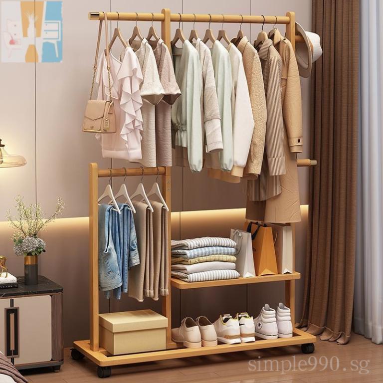Clothes Rack Bedroom Movable Coat Rack Non-Solid Wood … in Toa Payoh - Image 1