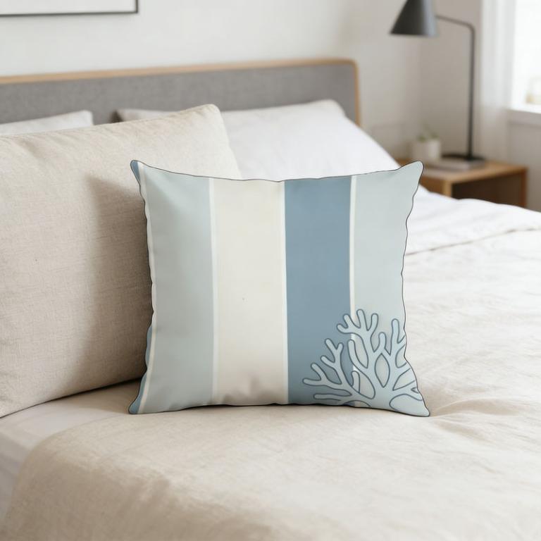 1pc Blue and White Striped Pillow with Coral Design for … in Pasir Ris - Image 1