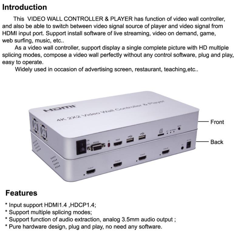4K 2x2 TV Splicer Multi Screen Splicing Box 2X2 HDMI Video … in Bukit Batok - Image 1