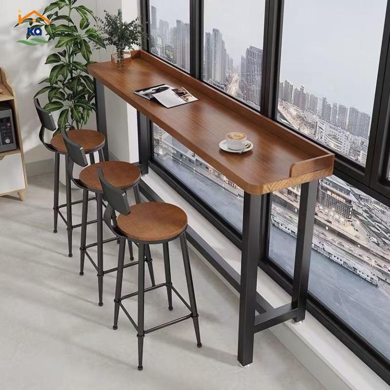 YIPET Solid Wood Baffle Table Bar Double-layer Balcony … in Mandai - Image 1
