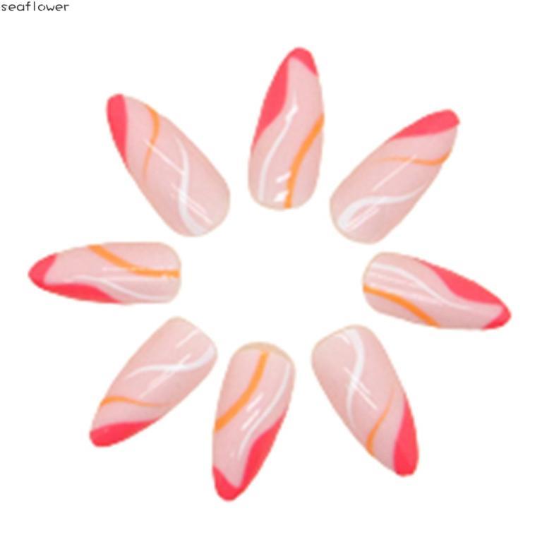 Pink & Rose Red Wave Printed Almond False Manicure … in Bukit Merah - Image 1