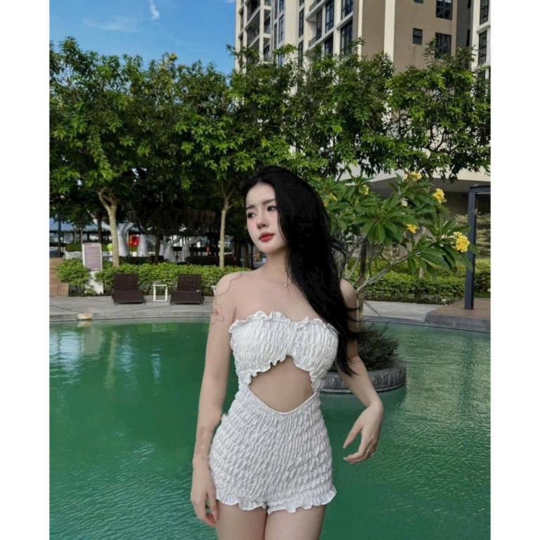 Straight Lace Bikini Set with Ruffled Shorts – Freesize … in Mandai - Image 1