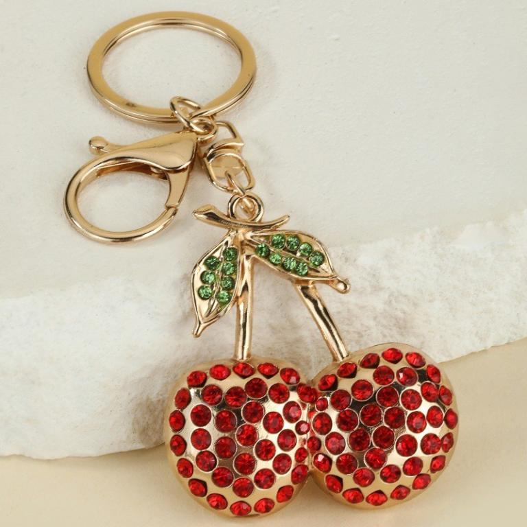 Cute Fruit Cherry Keychain Solid Color Rhinestone Metal … in North-Eastern Islands - Image 1