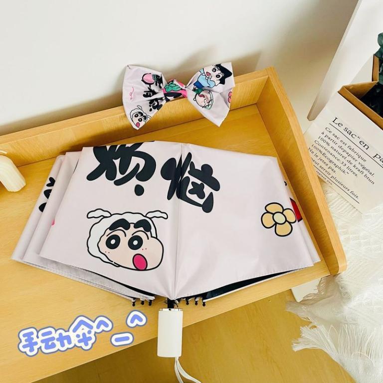 【加固高颜值】草莓蜡笔小新雨伞女黑胶防晒遮阳伞自动晴雨伞两用可爱折叠太阳伞 in Toa Payoh - Image 1