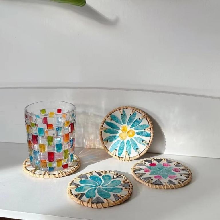 ZAIJIEEE Shell Cup Mat, Handmade Round Rattan Coaster, … in Jurong West - Image 1