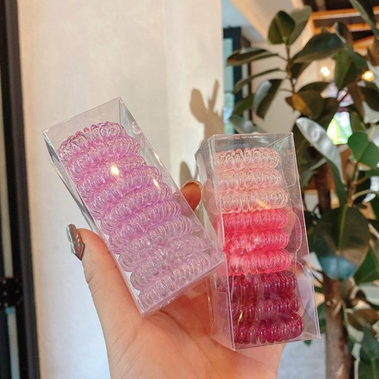 JOJO COCO Transparent Gradient Phone Cord Hair Rope Small … in Mandai - Image 1