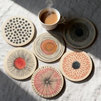 6Pcs/set Circular Patterned Coasters, Eco-Friendly Round … in Kota Kinabalu - Image 1