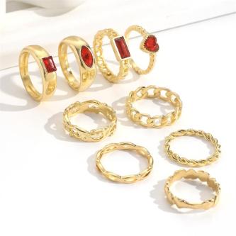 9Pcs Set Fashion Heart-Shaped Simulated Ruby Rings Simple … in Singapore - Image 1