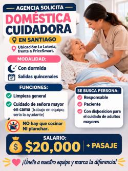 AGENCIA SOLICITA DOMÉSTICA COMPLETA CON ASISTENCIA SEÑORA MAYOR en Santiago - Imagen 1