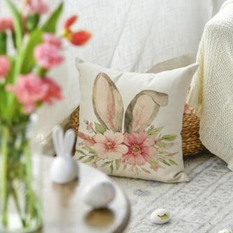AVOIN colorlife Happy Rabbit Spring Throw Pillow Cover, 18 … in Singapore - Image 1