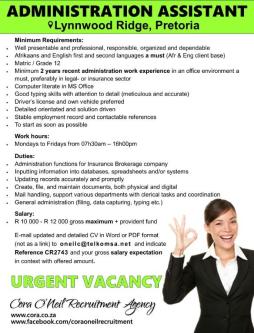 Administration Assistant in Pretoria - Image 1