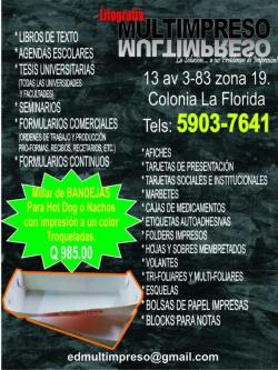 BANDEJITAS PARA COMIDA RAPIDA en Ciudad de Guatemala - Imagen 1
