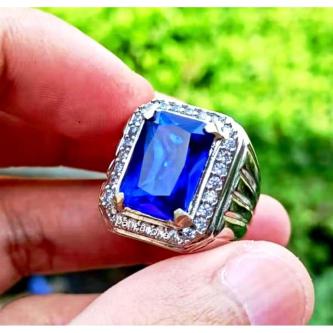 BLUE KING SAPPHIRE GEMSTONE RING WITH CRYSTAL TOP in Singapore - Image 1