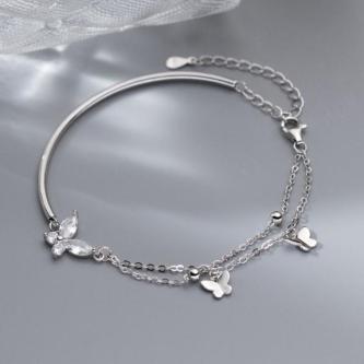 Beautiful silver butterfly double layer chain bangle … in Singapore - Image 1