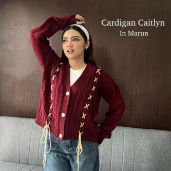 CAITLYN Cable Pattern Knit Cardigan with Ribbon Strap Variation in Singapore - Image 1