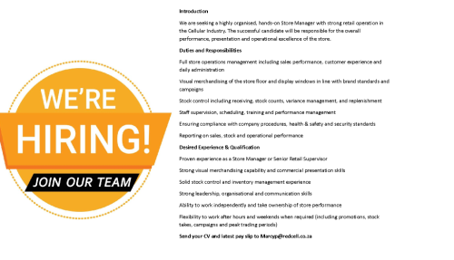 CELLULAR STORE MANAGER in Durban - Image 1