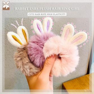 【CH】Rabbit Ears Plush Hair Ring Girl Cute Hair Rope High … in Singapore - Image 1