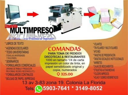 COMANDAS PARA RESTAURANTES , COMEDORES, DISCOTECAS en Ciudad de Guatemala - Imagen 1