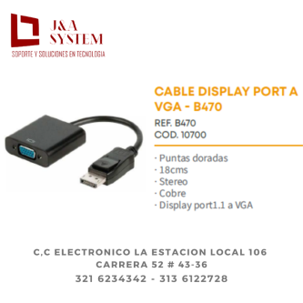 DISPLAY PORT A VGA CABLE CONVERTIDOR en Medellín - Imagen 1
