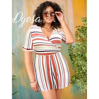 DYOSA FASHIONSTA PLUS SIZE [DYESABELLA] STRIPES ROMPER in Singapore - Image 1
