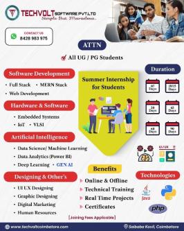 Data Analytics |MCA,MSc Internship|Techvolt Software,Gandhipuram in Coimbatore - Image 1