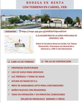 ESPECTACULAR BODEGA EN RENTA O VENTA EN CARDEL en José Cardel - Imagen 1