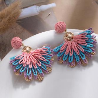 Ethnic Style Hand-woven Raffia Colorful Flower Earrings … in Singapore - Image 1