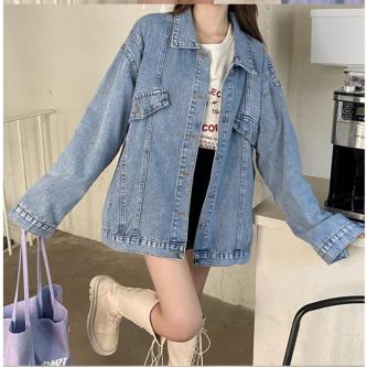 FASHION.61 Oversized Denim Jacket Front Button (Light Jeans … in Singapore - Image 1