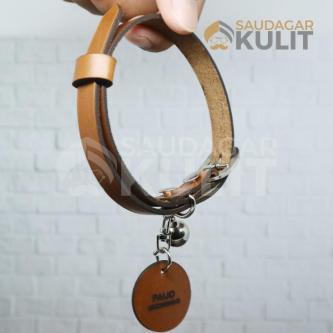 Genuine LEATHER CAT NECKLACE CUSTOM ROUND PENDANT NAME ENGRAVING in Ipoh - Image 1