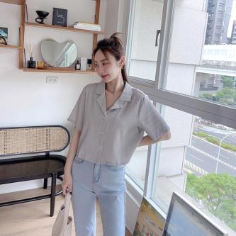 [HARPER] Lapel Open Button Wave Pattern Short-Sleeved Shirt … in North-Eastern Islands - Image 1