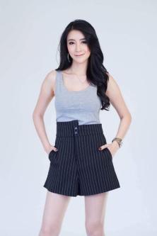 High-Waisted Shorts Striped Pattern Navy Blue (Used) in Singapore - Image 1