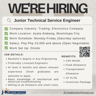 Junior Technical Service Engineer | Onsite | MON-FRI in Pinyahan - Image 1