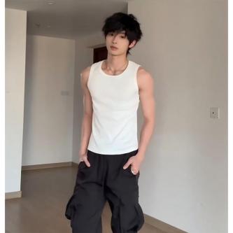 Labzaa Summer American Solid Color Sports Threaded Vest Men … in Singapore - Image 1