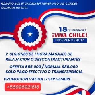 MASAJES DESCONTRACTURANTES OFERTAS FIESTAS PATRIAS 2 SESIONES en Lampa - Imagen 1