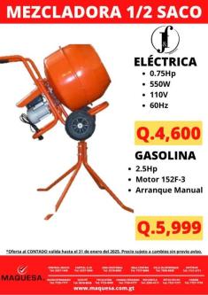 MEZCLADORAS 1/2 SACO, ELECTRICA O GASOLINA en Retalhuleu - Imagen 4