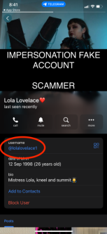 MISTRESS LOLA - TELEGRAM SCAM - BE AWARE in Perth - Image 1