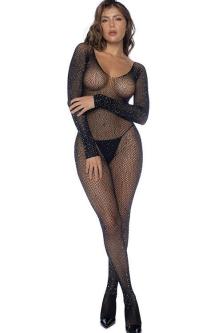 Mapale by Espiral Long Sleeve Fishnet Rhinestone Bodystocking in Napier - Image 1