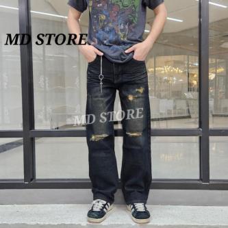 New Blade Wide-Leg Jeans With Ripped Design (With Hanging Chain) in Singapore - Image 1