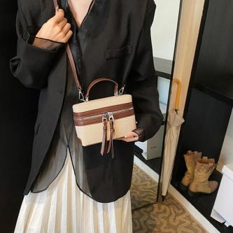 New Color Block Box Shoulder Bag, Fashion Splicing Large … in Singapore - Image 1
