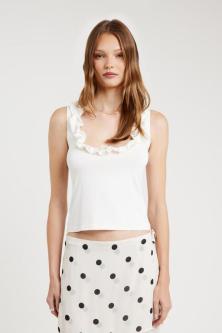 Ode Jersey Ruffle Tank Bright White in Whangarei - Image 1