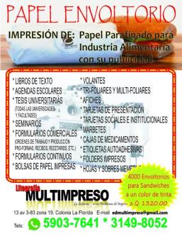 PAPEL PARAFINADO IMPRESO PARA COMIDA RAPIDA en Ciudad de Guatemala - Imagen 1