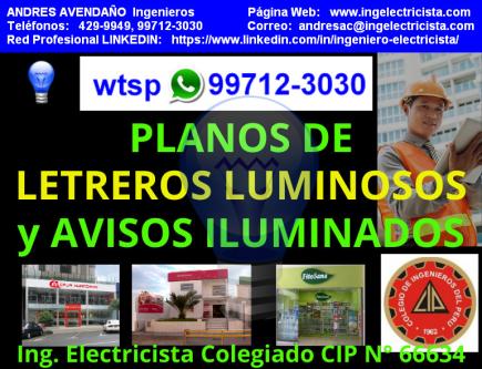PLANOS DE LETREROS LUMINOSOS ILUMINADOS MEMORIAS CALCULOS CARTAS en Chilca - Imagen 1