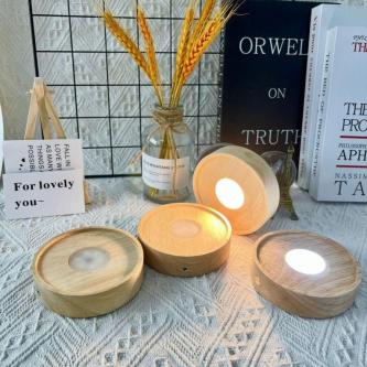 POMAT Wooden LED Light Base, Round INS Rechargeable Lamp … in Singapore - Image 1