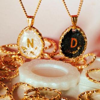 Pearl Initial Handcrafted Resin Necklace (A-T) by Denisells in Kota Kinabalu - Image 1