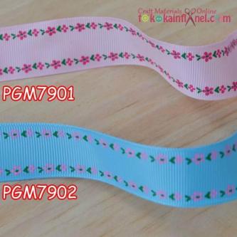 Pgm79 Grosgrain Ribbon 1 Inch Small Floral Edge Motif Per Meter in Singapore - Image 1
